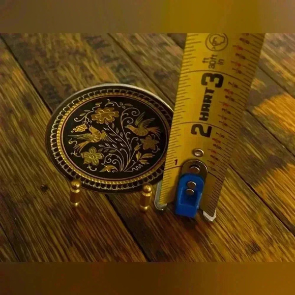 Damascene Gold Dove Design Round Decorative Mini Plate by Midas of Toledo Spain - Picture 7 of 8